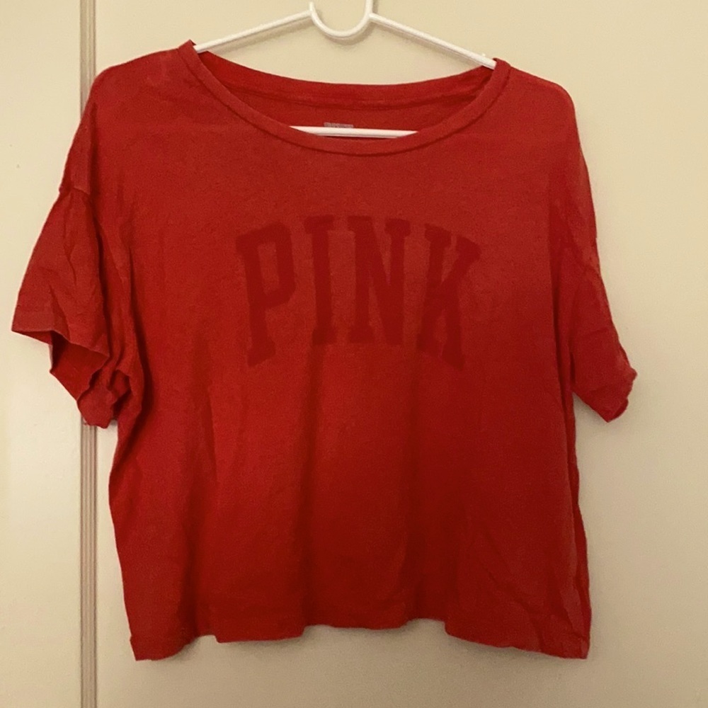Pink Victoria’s Secret red cropped shirt size: M